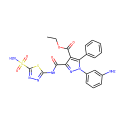 CCOC(=O)c1c(C(=O)Nc2nnc(S(N)(=O)=O)s2)nn(-c2cccc(N)c2)c1-c1ccccc1 ZINC000040876592