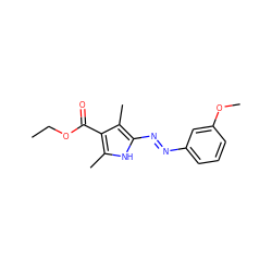 CCOC(=O)c1c(C)[nH]c(N=Nc2cccc(OC)c2)c1C ZINC000253915996