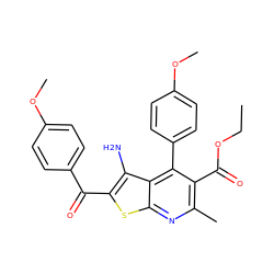 CCOC(=O)c1c(C)nc2sc(C(=O)c3ccc(OC)cc3)c(N)c2c1-c1ccc(OC)cc1 ZINC000299838243