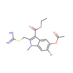 CCOC(=O)c1c(CSC(=N)N)n(C)c2cc(Br)c(OC(C)=O)cc12 ZINC000003878285