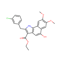 CCOC(=O)c1c(Cc2cccc(Cl)c2)[nH]c2c1cc(O)c1cc(OC)c(OC)cc12 ZINC000042920189