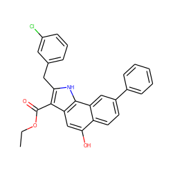 CCOC(=O)c1c(Cc2cccc(Cl)c2)[nH]c2c1cc(O)c1ccc(-c3ccccc3)cc12 ZINC000045350504