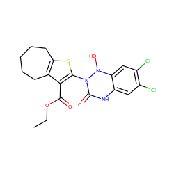 CCOC(=O)c1c(N2C(=O)Nc3cc(Cl)c(Cl)cc3N2O)sc2c1CCCCC2 ZINC000002151022