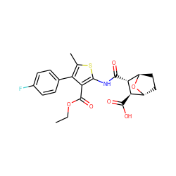 CCOC(=O)c1c(NC(=O)[C@H]2[C@H](C(=O)O)[C@H]3CC[C@H]2O3)sc(C)c1-c1ccc(F)cc1 ZINC000136728887