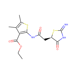 CCOC(=O)c1c(NC(=O)C[C@H]2SC(=N)NC2=O)sc(C)c1C ZINC000006492017