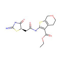 CCOC(=O)c1c(NC(=O)C[C@H]2SC(=N)NC2=O)sc2c1CCOC2 ZINC000653794097