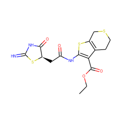 CCOC(=O)c1c(NC(=O)C[C@H]2SC(=N)NC2=O)sc2c1CCSC2 ZINC000653794102