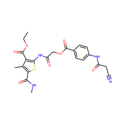 CCOC(=O)c1c(NC(=O)COC(=O)c2ccc(NC(=O)CC#N)cc2)sc(C(=O)NC)c1C ZINC000012875107