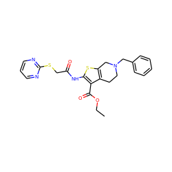 CCOC(=O)c1c(NC(=O)CSc2ncccn2)sc2c1CCN(Cc1ccccc1)C2 ZINC000020358393