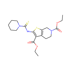 CCOC(=O)c1c(NC(=S)N2CCCCC2)sc2c1CCN(C(=O)OCC)C2 ZINC000013658517