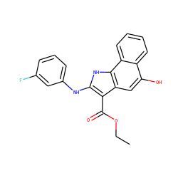 CCOC(=O)c1c(Nc2cccc(F)c2)[nH]c2c1cc(O)c1ccccc12 ZINC000473098012