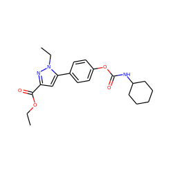 CCOC(=O)c1cc(-c2ccc(OC(=O)NC3CCCCC3)cc2)n(CC)n1 ZINC000299859366