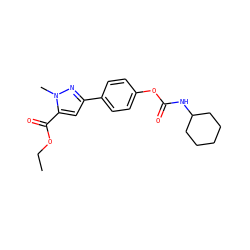 CCOC(=O)c1cc(-c2ccc(OC(=O)NC3CCCCC3)cc2)nn1C ZINC000299865788