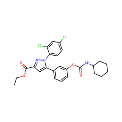 CCOC(=O)c1cc(-c2cccc(OC(=O)NC3CCCCC3)c2)n(-c2ccc(Cl)cc2Cl)n1 ZINC000299862703