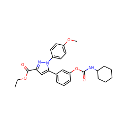 CCOC(=O)c1cc(-c2cccc(OC(=O)NC3CCCCC3)c2)n(-c2ccc(OC)cc2)n1 ZINC000299867142