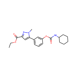 CCOC(=O)c1cc(-c2cccc(OC(=O)NC3CCCCC3)c2)n(C)n1 ZINC000299861130