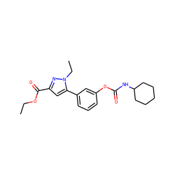 CCOC(=O)c1cc(-c2cccc(OC(=O)NC3CCCCC3)c2)n(CC)n1 ZINC000299861194