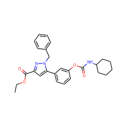 CCOC(=O)c1cc(-c2cccc(OC(=O)NC3CCCCC3)c2)n(Cc2ccccc2)n1 ZINC000299867456