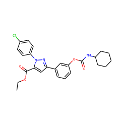 CCOC(=O)c1cc(-c2cccc(OC(=O)NC3CCCCC3)c2)nn1-c1ccc(Cl)cc1 ZINC000299865754