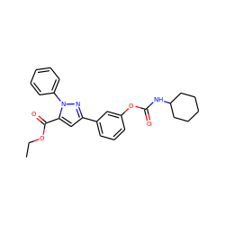 CCOC(=O)c1cc(-c2cccc(OC(=O)NC3CCCCC3)c2)nn1-c1ccccc1 ZINC000299863717