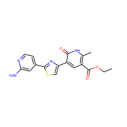 CCOC(=O)c1cc(-c2csc(-c3ccnc(N)c3)n2)c(=O)[nH]c1C ZINC000038793632