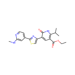 CCOC(=O)c1cc(-c2csc(-c3ccnc(NC)c3)n2)c(=O)[nH]c1C(C)C ZINC000038426749