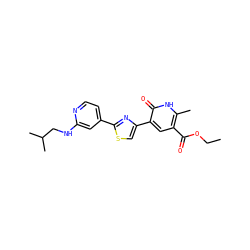 CCOC(=O)c1cc(-c2csc(-c3ccnc(NCC(C)C)c3)n2)c(=O)[nH]c1C ZINC000036401663