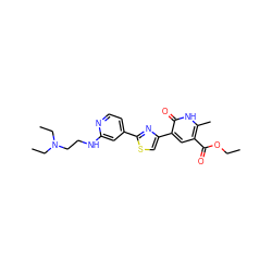 CCOC(=O)c1cc(-c2csc(-c3ccnc(NCCN(CC)CC)c3)n2)c(=O)[nH]c1C ZINC000045253957