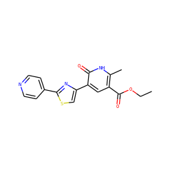 CCOC(=O)c1cc(-c2csc(-c3ccncc3)n2)c(=O)[nH]c1C ZINC000038883952