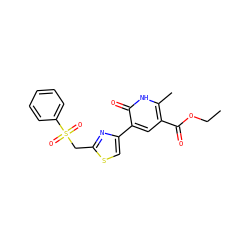 CCOC(=O)c1cc(-c2csc(CS(=O)(=O)c3ccccc3)n2)c(=O)[nH]c1C ZINC000038839047