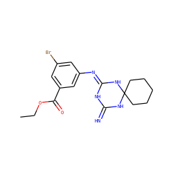 CCOC(=O)c1cc(Br)cc(/N=C2\NC(=N)NC3(CCCCC3)N2)c1 ZINC000095617480