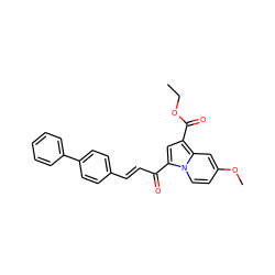 CCOC(=O)c1cc(C(=O)/C=C/c2ccc(-c3ccccc3)cc2)n2ccc(OC)cc12 ZINC000653816494