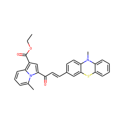 CCOC(=O)c1cc(C(=O)/C=C/c2ccc3c(c2)Sc2ccccc2N3C)n2c(C)cccc12 ZINC000653816492