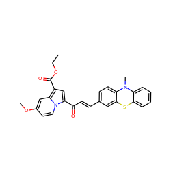 CCOC(=O)c1cc(C(=O)/C=C/c2ccc3c(c2)Sc2ccccc2N3C)n2ccc(OC)cc12 ZINC000653816445