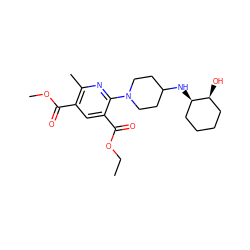 CCOC(=O)c1cc(C(=O)OC)c(C)nc1N1CCC(N[C@@H]2CCCC[C@@H]2O)CC1 ZINC000004299530