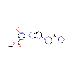 CCOC(=O)c1cc(OC)nc(-c2nc3nc(N4CCC[C@@H](C(=O)N5CCCC5)C4)ccc3[nH]2)c1 ZINC001772624013