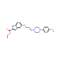 CCOC(=O)c1cc2cc(OCCCN3CCN(c4ccc(OC)cc4)CC3)ccc2[nH]1 ZINC000045244946