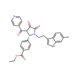 CCOC(=O)c1ccc([C@@H]2C(C(=O)c3ccncc3)C(=O)C(=O)N2CCc2c[nH]c3cc(C)ccc23)cc1 ZINC001772612494