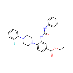 CCOC(=O)c1ccc(N2CCN(c3ccccc3F)CC2)c(NC(=O)Nc2ccccc2)c1 ZINC000008683004