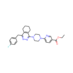 CCOC(=O)c1ccc(N2CCN(c3nnc(Cc4ccc(F)cc4)c4c3CCCC4)CC2)nc1 ZINC000201150299