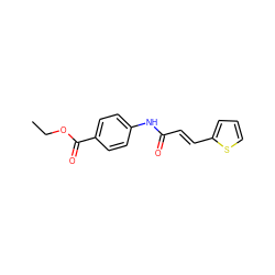 CCOC(=O)c1ccc(NC(=O)/C=C/c2cccs2)cc1 ZINC000012561873