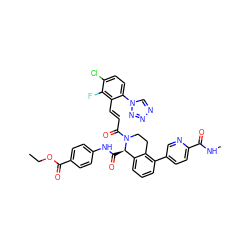 CCOC(=O)c1ccc(NC(=O)[C@@H]2c3cccc(-c4ccc(C(=O)NC)nc4)c3CCN2C(=O)/C=C/c2c(-n3cnnn3)ccc(Cl)c2F)cc1 ZINC000224067650