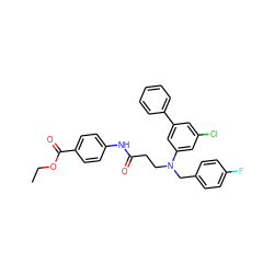 CCOC(=O)c1ccc(NC(=O)CCN(Cc2ccc(F)cc2)c2cc(Cl)cc(-c3ccccc3)c2)cc1 ZINC000653699188