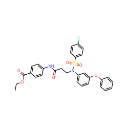 CCOC(=O)c1ccc(NC(=O)CCN(c2cccc(Oc3ccccc3)c2)S(=O)(=O)c2ccc(F)cc2)cc1 ZINC000653697069