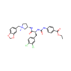 CCOC(=O)c1ccc(NC(=O)N[C@@H](Cc2ccc(Cl)c(Cl)c2)C(=O)N[C@H]2CC[N@+](C)(Cc3ccc4c(c3)OCO4)C2)cc1 ZINC000253896521