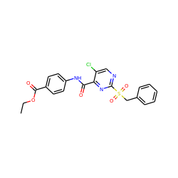 CCOC(=O)c1ccc(NC(=O)c2nc(S(=O)(=O)Cc3ccccc3)ncc2Cl)cc1 ZINC000008613698