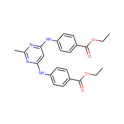 CCOC(=O)c1ccc(Nc2cc(Nc3ccc(C(=O)OCC)cc3)nc(C)n2)cc1 ZINC000045226817