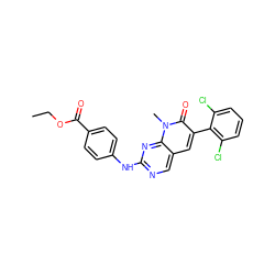 CCOC(=O)c1ccc(Nc2ncc3cc(-c4c(Cl)cccc4Cl)c(=O)n(C)c3n2)cc1 ZINC000003832346