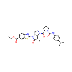 CCOC(=O)c1ccc2nc(N3C(=O)[C@@H](C)[C@@H]4[C@@H]3CCN4C(=O)[C@@H]3CCCN3C(=O)Nc3ccc(C(C)C)cc3)sc2c1 ZINC000027517701