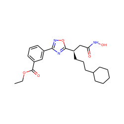 CCOC(=O)c1cccc(-c2noc([C@H](CCCC3CCCCC3)CC(=O)NO)n2)c1 ZINC000028701788